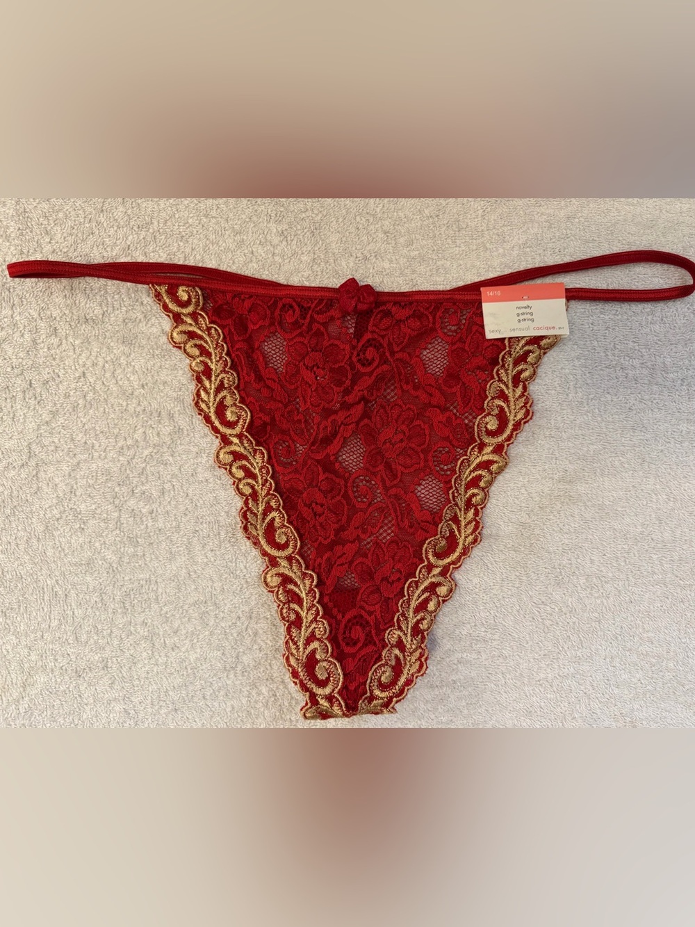 NWT Vintage Cacique Lace Novelty G-String Gold Trim Y2K Sensual 90s Glam Boudoir